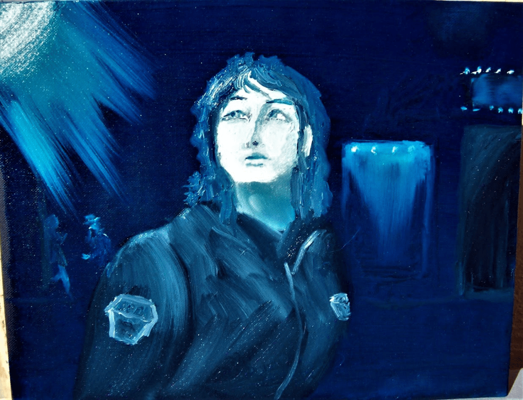 This blue-and-white painting is used to show how even two colors can create many shades. It supports the essay’s reflection on seeing people with more nuance instead of sorting them into simple boxes of good and bad.